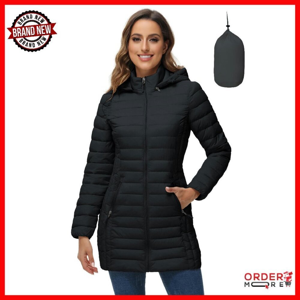 Lightweight Packable Puffer Jacket with Hood, Quilted Travel Coat